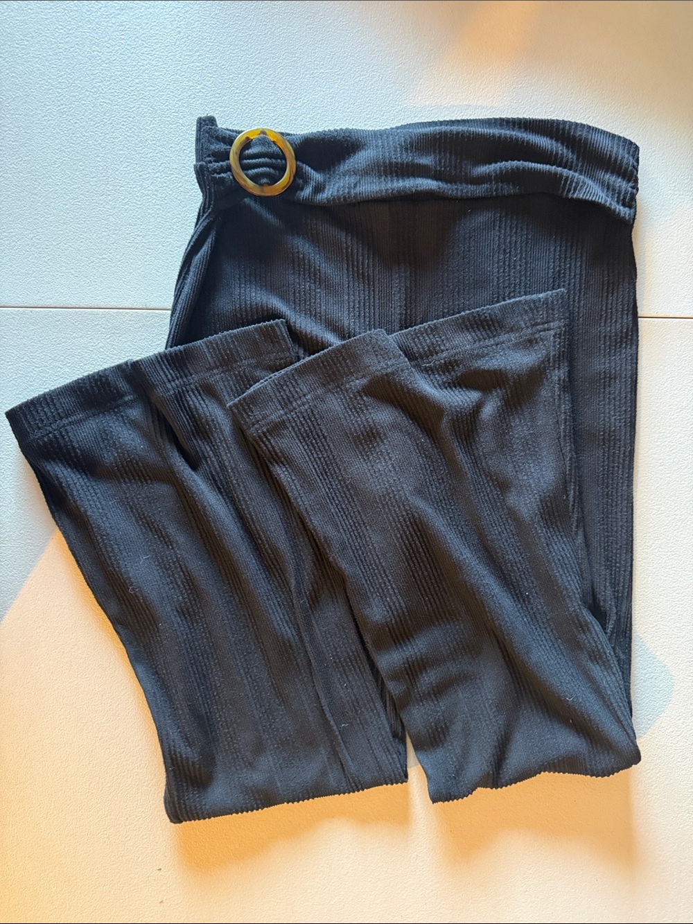 Love, Fire  Dark Gray Ribbed Bell-Bottom Pants Size L